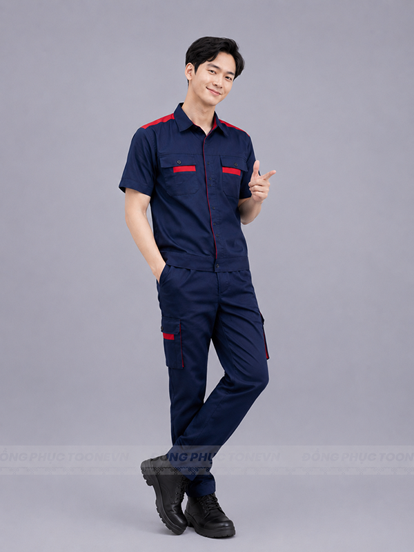 ĐỒNG PHỤC BẢO HỘ LAO ĐỘNG MÀU XANH PHỐI SỌC ĐỎ - Ảnh 2