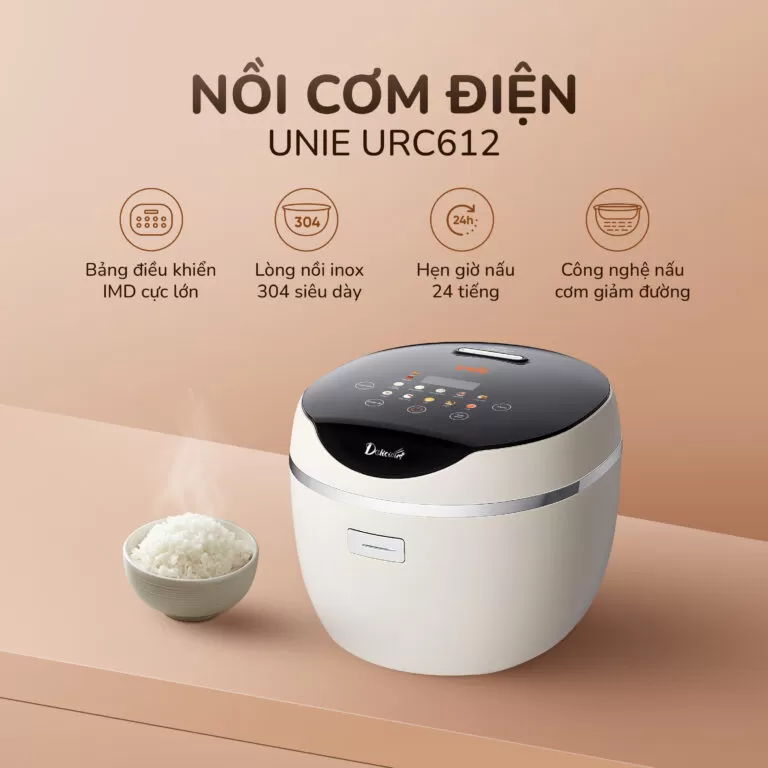Nồi cơm điện tử UNIE URC612-lòng nồi inox, 12 chế độ cài đặt sẵn 1.2L - Ảnh 2