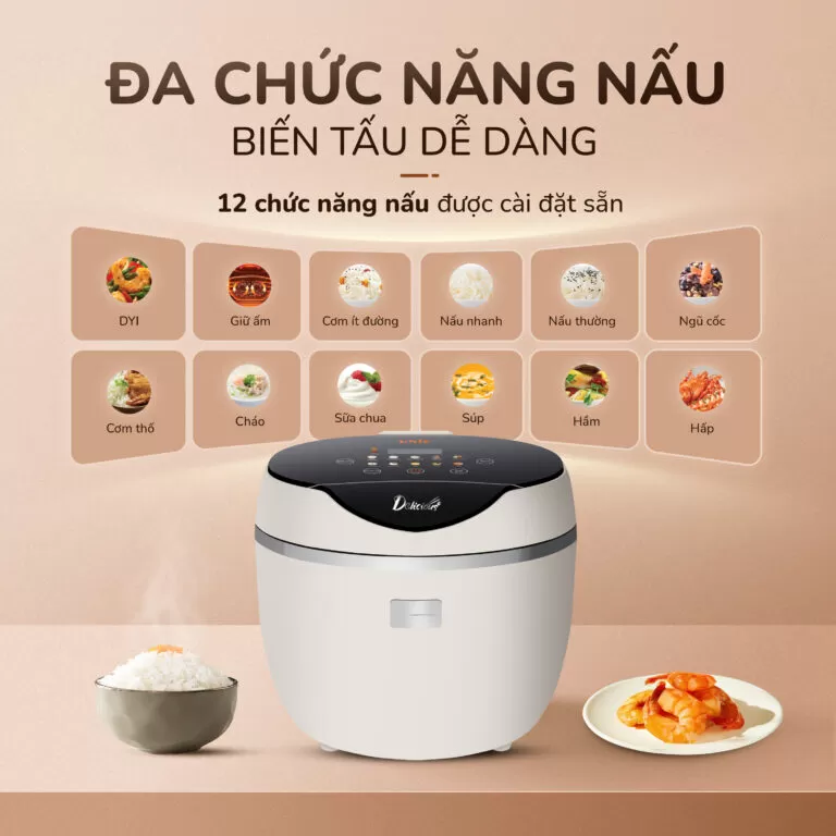 Nồi cơm điện tử UNIE URC612-lòng nồi inox, 12 chế độ cài đặt sẵn 1.2L - Ảnh 3