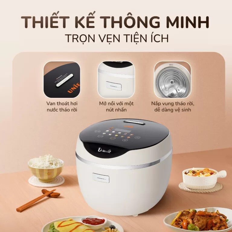 Nồi cơm điện tử UNIE URC612-lòng nồi inox, 12 chế độ cài đặt sẵn 1.2L - Ảnh 5