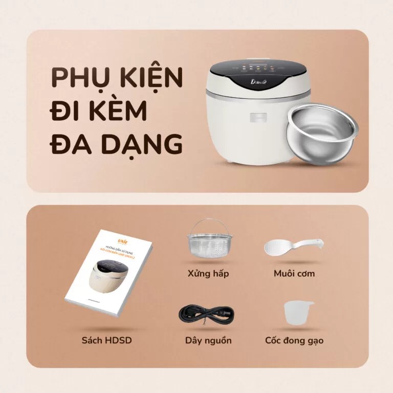 Nồi cơm điện tử UNIE URC612-lòng nồi inox, 12 chế độ cài đặt sẵn 1.2L - Ảnh 6