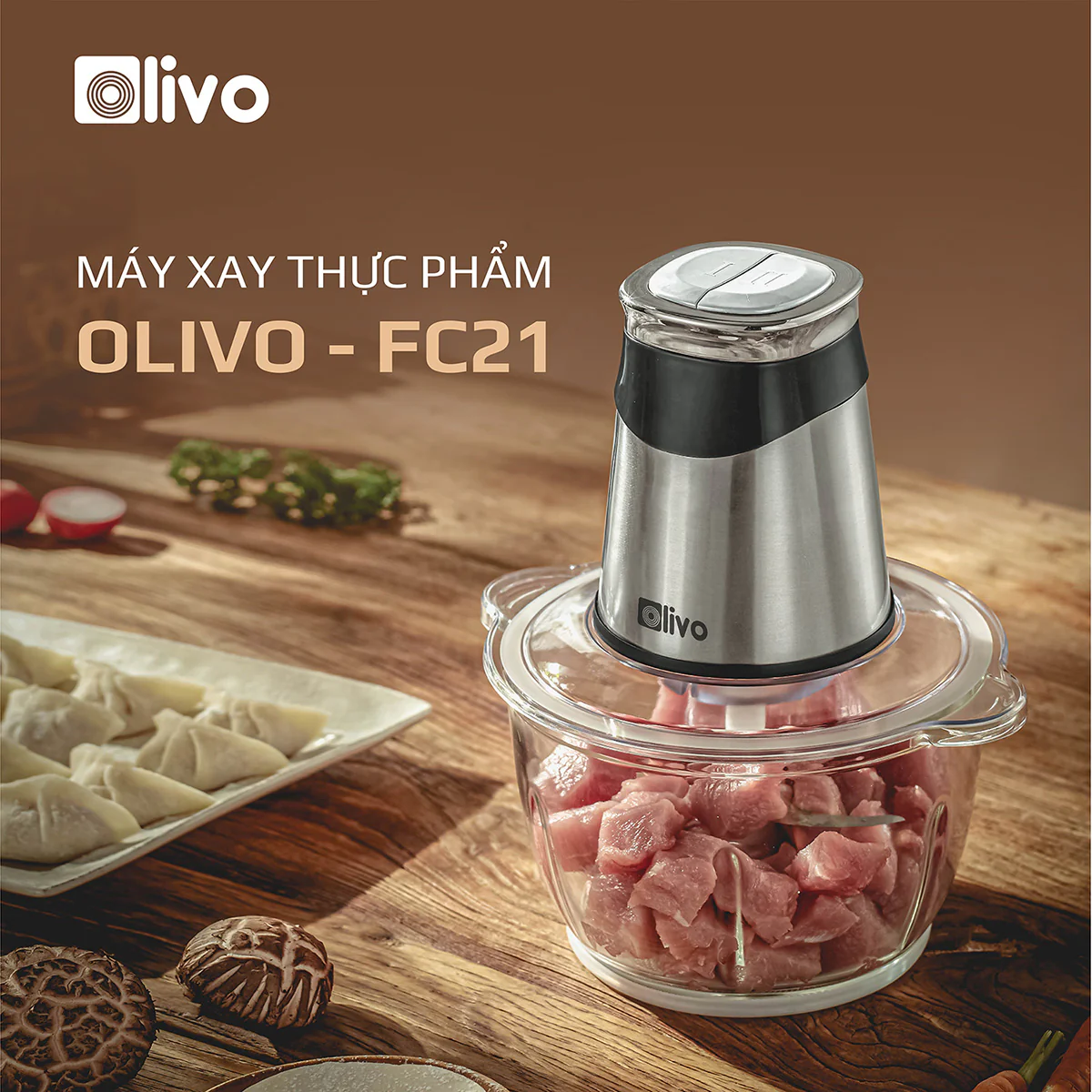 Máy Xay Thịt Đa Năng OLIVO FC21 – Công Suất 500W, Dung Tích 2.1L, Xay Thực Phẩm Nhanh Mạnh, Bền Bỉ - Ảnh 3