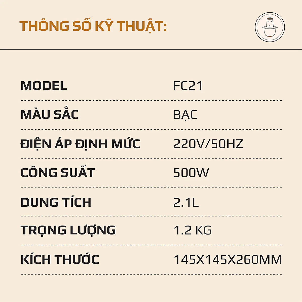 Máy Xay Thịt Đa Năng OLIVO FC21 – Công Suất 500W, Dung Tích 2.1L, Xay Thực Phẩm Nhanh Mạnh, Bền Bỉ - Ảnh 21