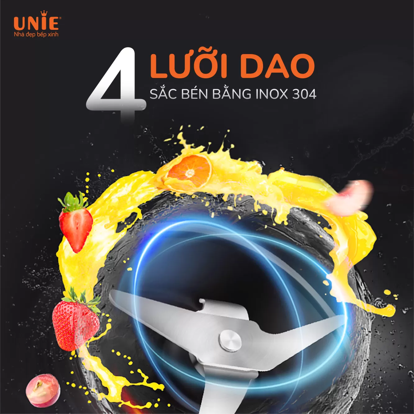 Máy Xay Sinh Tố UNIE UMB05 nhỏ gọn, lưỡi dao 4 cánh bằng inox - Ảnh 4