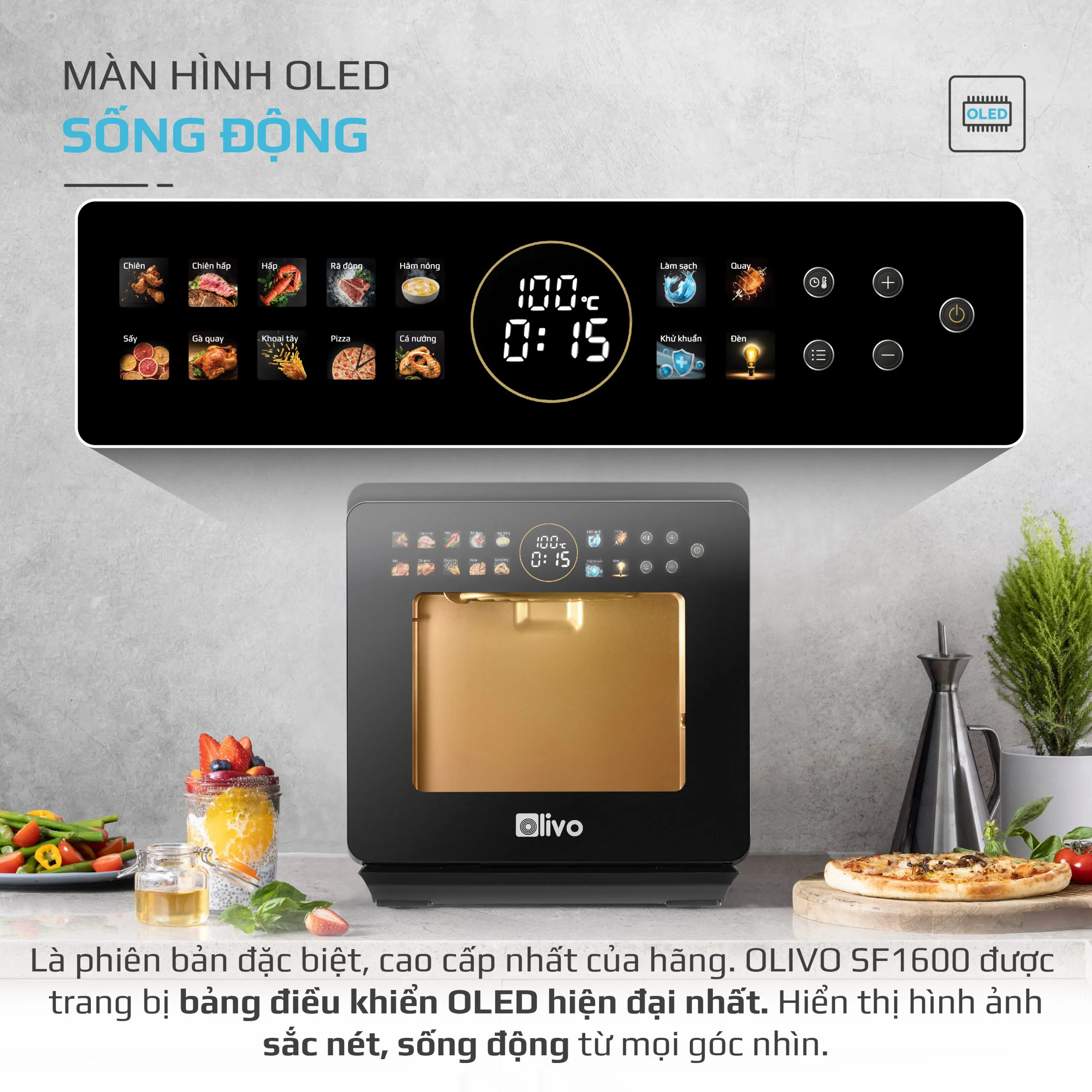 Nồi Chiên Hấp Đa Năng OLIVO SF1600 – Màn hình OLED hiện đại, 70 chế độ cài sẵn-16L - Ảnh 4