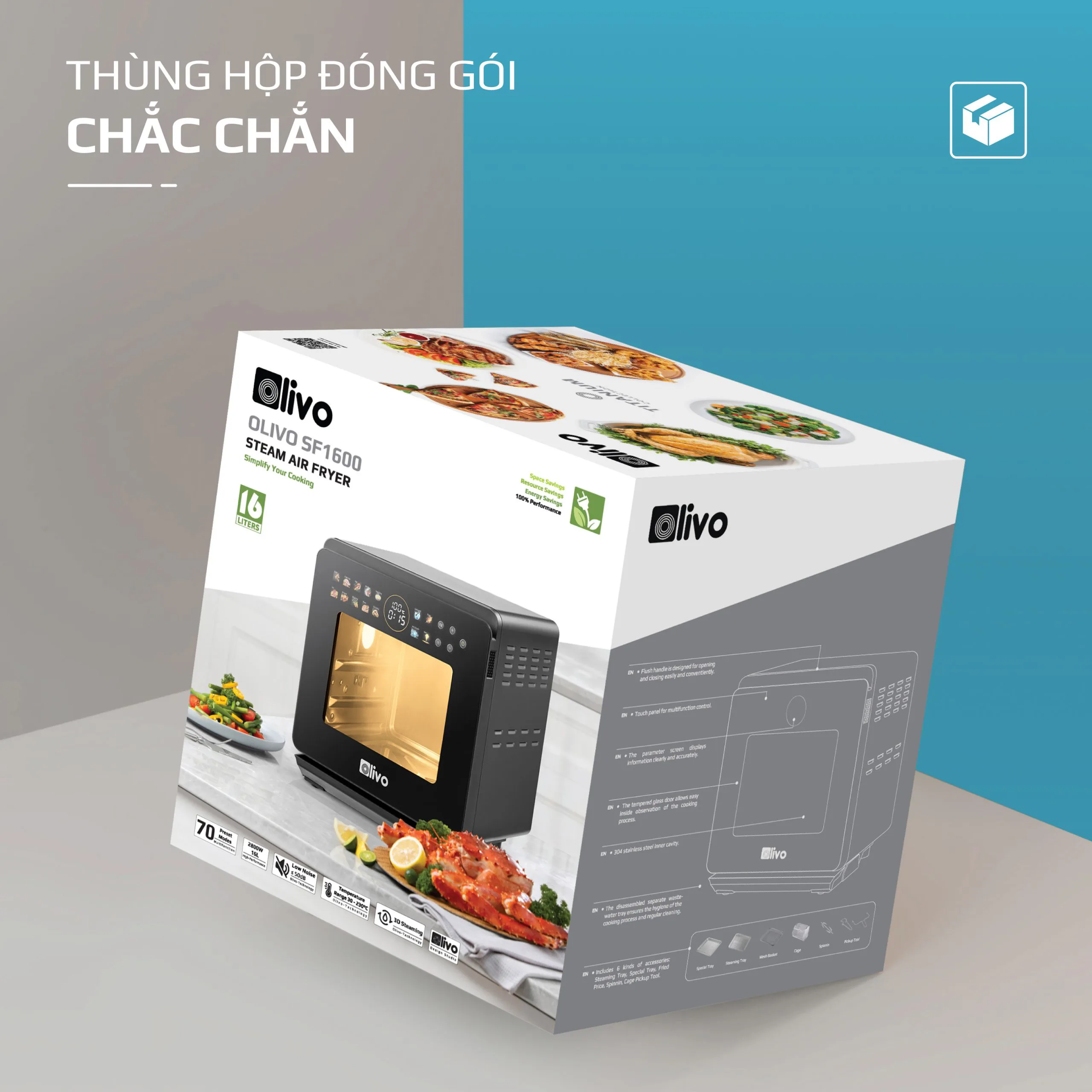 Nồi Chiên Hấp Đa Năng OLIVO SF1600 – Màn hình OLED hiện đại, 70 chế độ cài sẵn-16L - Ảnh 30