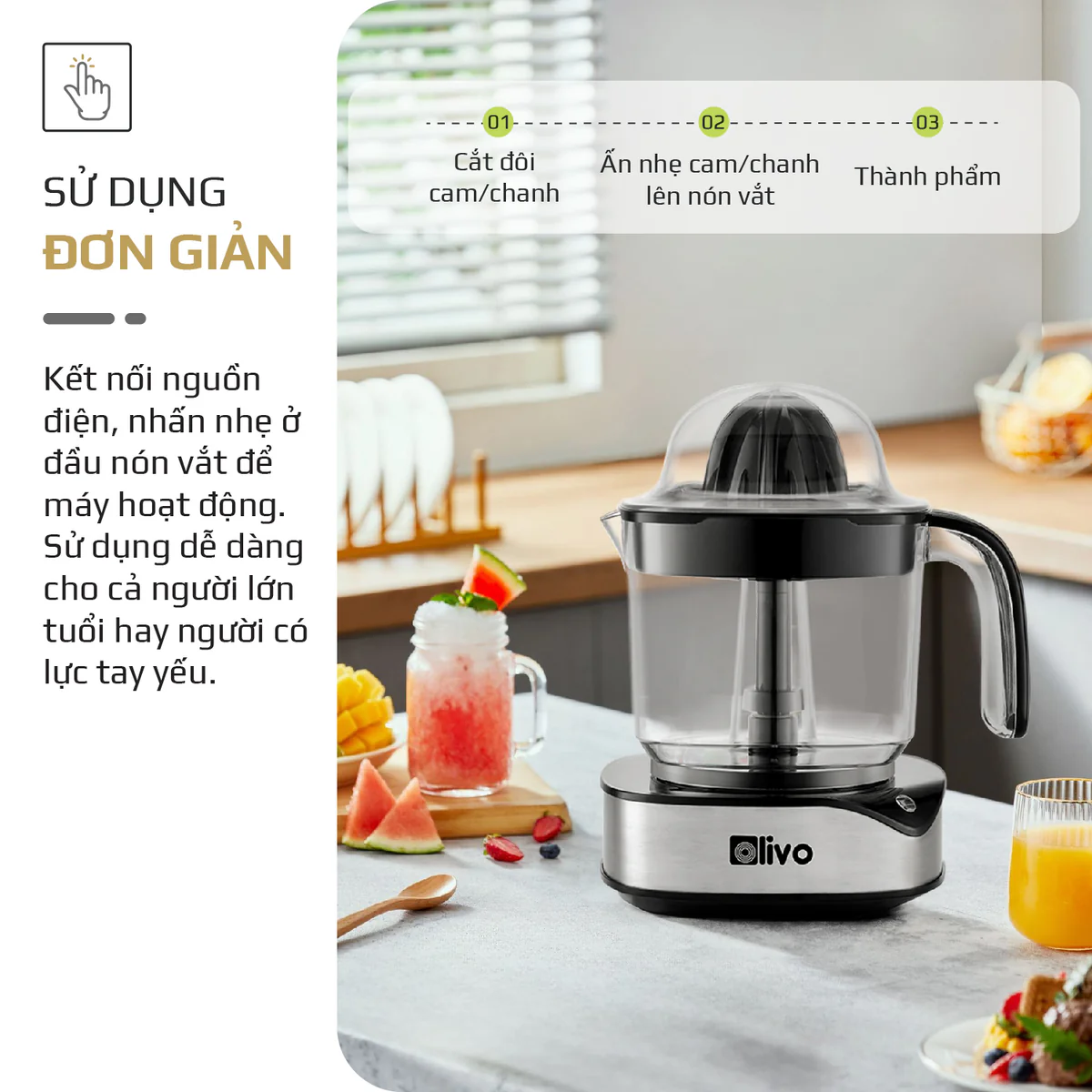 Máy Vắt Cam OLIVO CJ12 - Dung tích lớn 1.2L-40W, Vắt Kiệt Nước - Ảnh 5