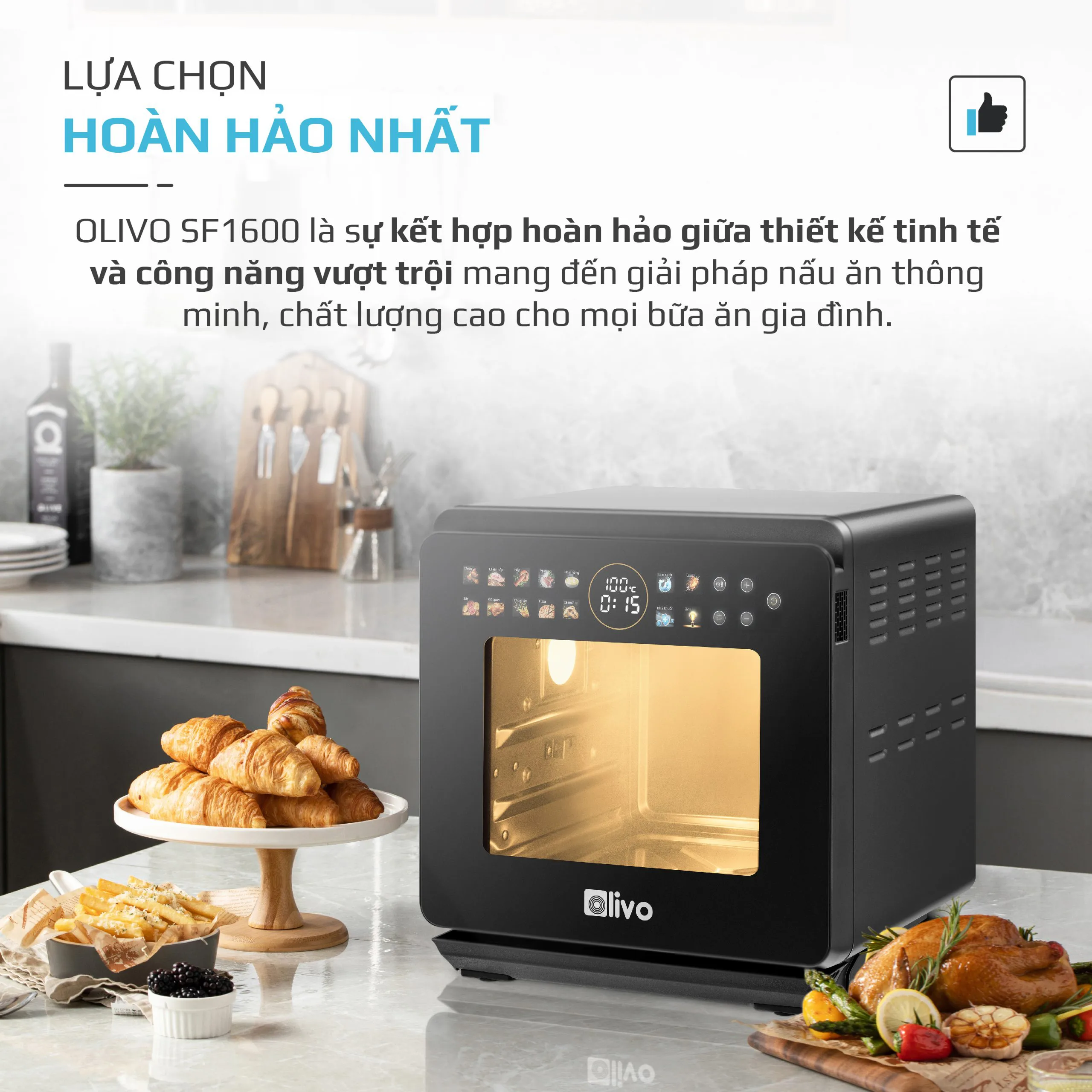 Nồi Chiên Hấp Đa Năng OLIVO SF1600 – Màn hình OLED hiện đại, 70 chế độ cài sẵn-16L - Ảnh 8