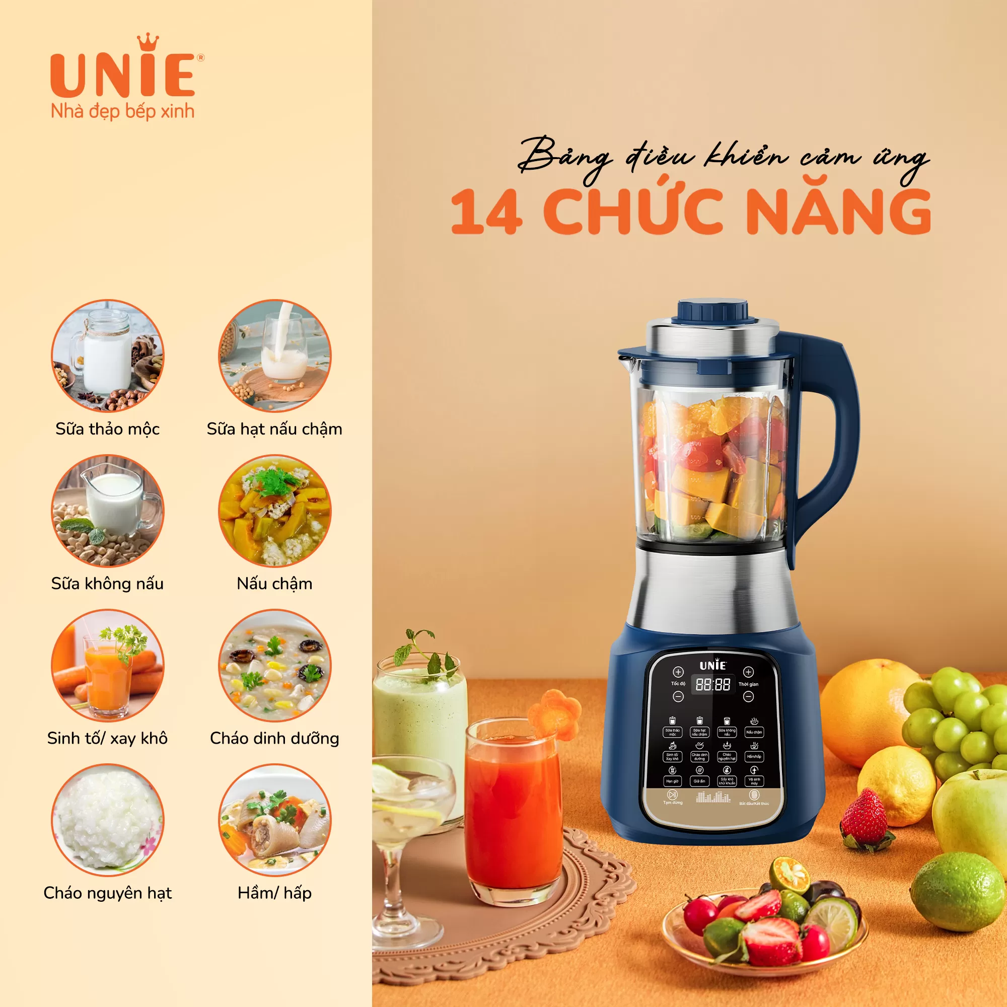 Máy làm sữa hạt UNIE VX dung tích 1.75L, 14 chức năng nấu - Ảnh 8