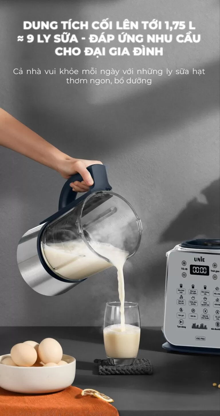 Máy làm sữa hạt UNIE V9S PRO dung tích 1,75L, xay nấu siêu êm - Ảnh 6