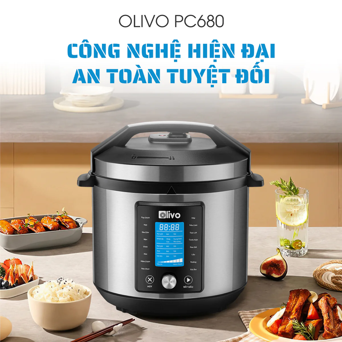 Nồi Áp Suất Điện Đa Năng OLIVO PC680 - Màn Hình OLED, Đa Chức Năng 16 Chế Độ-6L - Ảnh 15