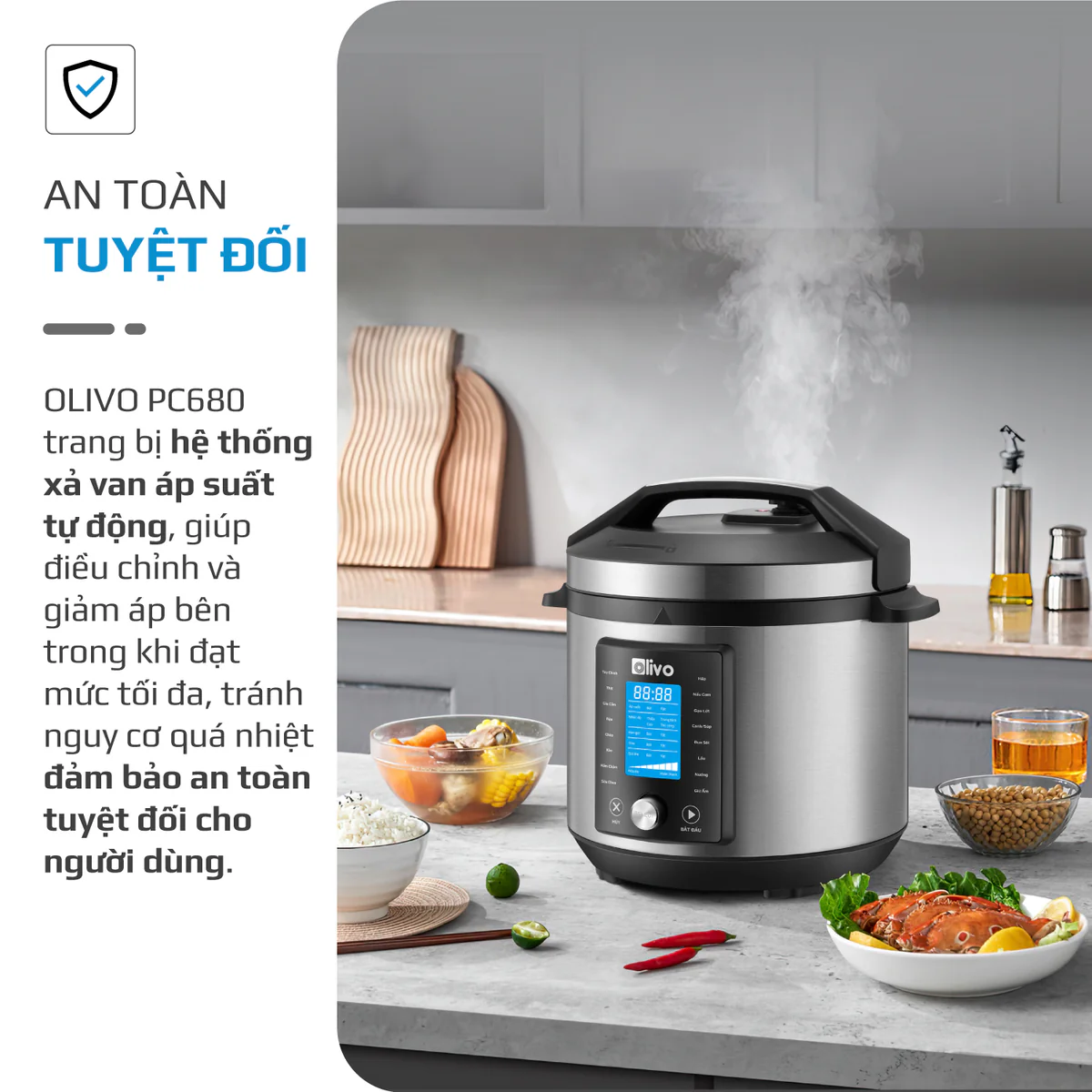 Nồi Áp Suất Điện Đa Năng OLIVO PC680 - Màn Hình OLED, Đa Chức Năng 16 Chế Độ-6L - Ảnh 16