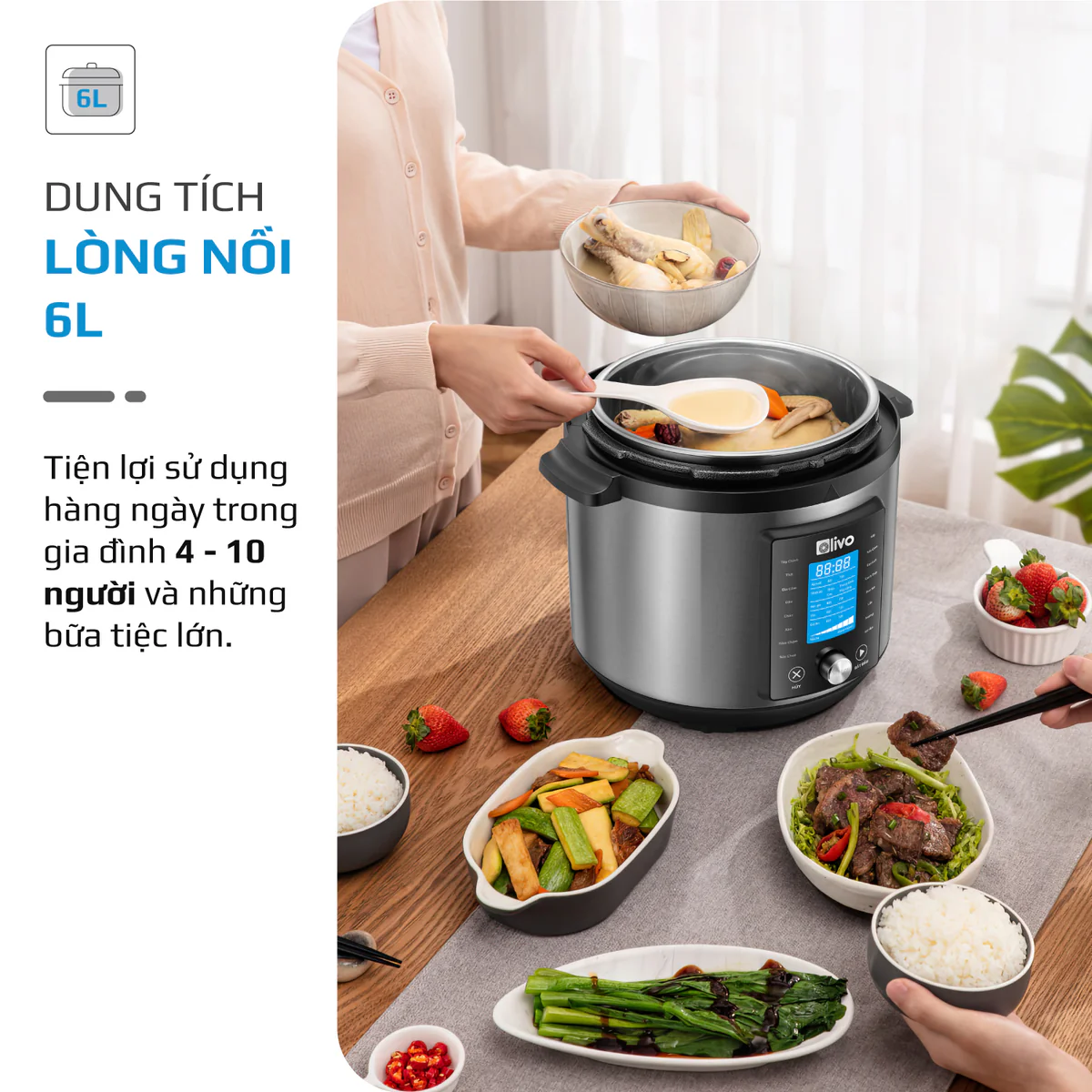 Nồi Áp Suất Điện Đa Năng OLIVO PC680 - Màn Hình OLED, Đa Chức Năng 16 Chế Độ-6L - Ảnh 9