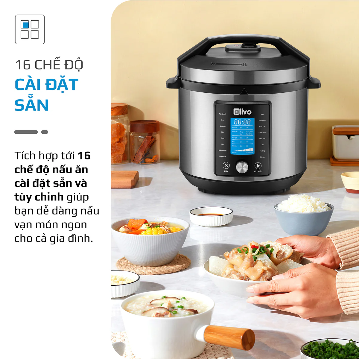 Nồi Áp Suất Điện Đa Năng OLIVO PC680 - Màn Hình OLED, Đa Chức Năng 16 Chế Độ-6L - Ảnh 10