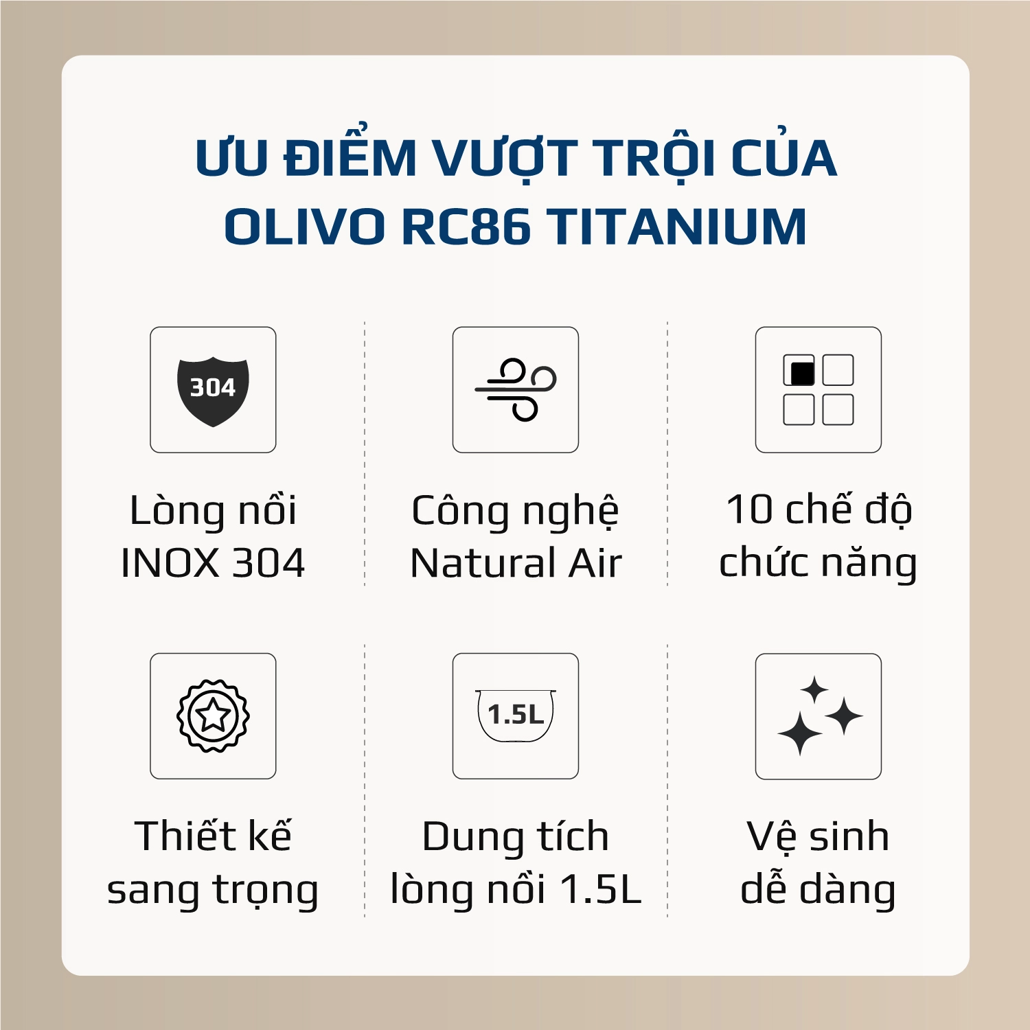 Nồi Cơm Điện OLIVO RC86 Titanium – Lòng Nồi INOX 304 Chống Dính Tự Nhiên - Ảnh 3