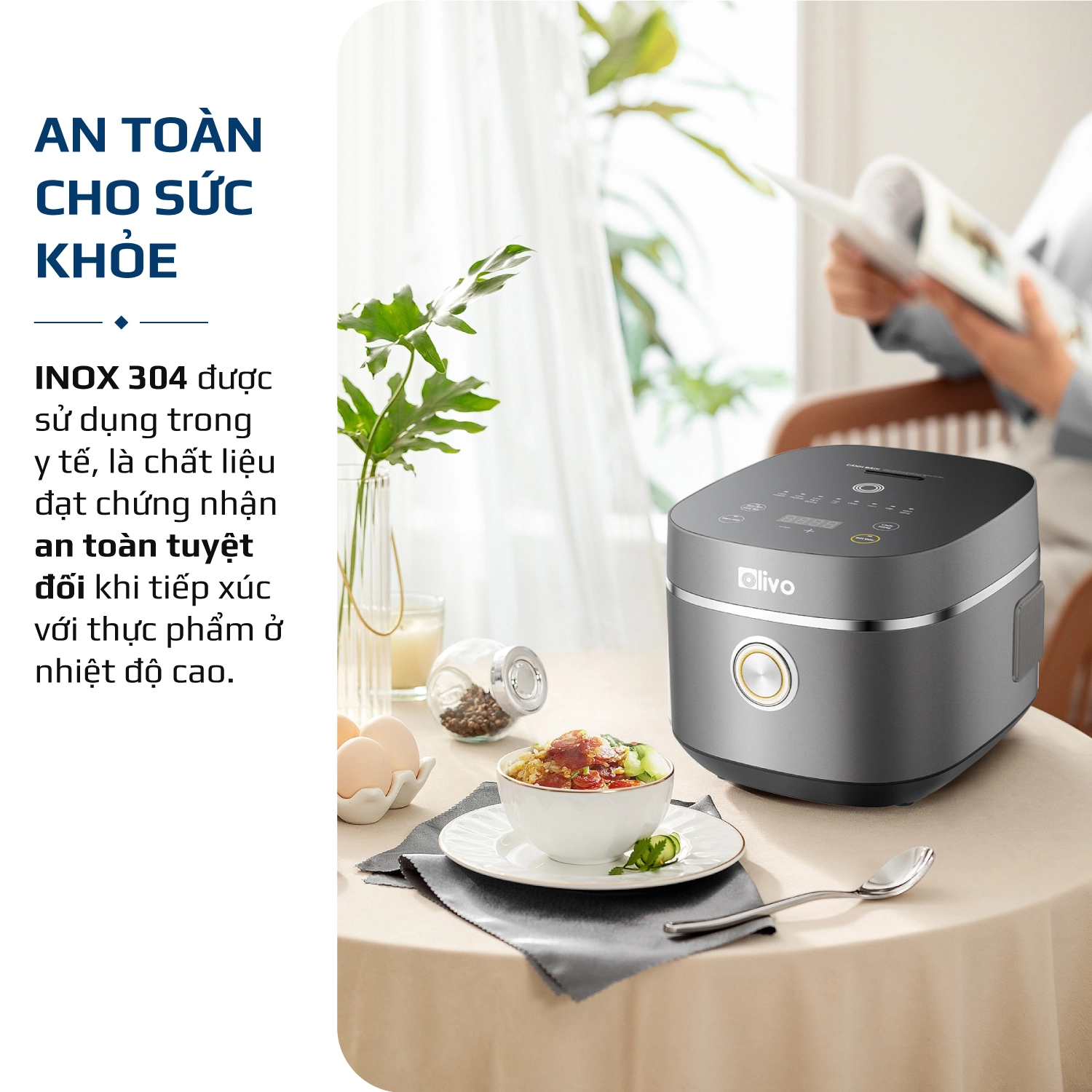 Nồi Cơm Điện OLIVO RC86 Titanium – Lòng Nồi INOX 304 Chống Dính Tự Nhiên - Ảnh 6