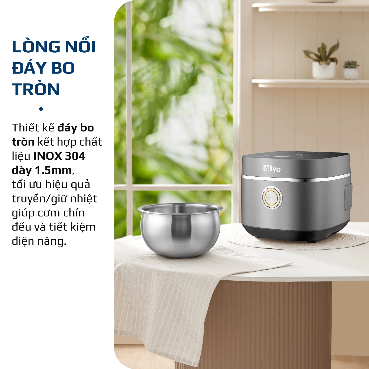 Nồi Cơm Điện OLIVO RC86 Titanium – Lòng Nồi INOX 304 Chống Dính Tự Nhiên - Ảnh 7