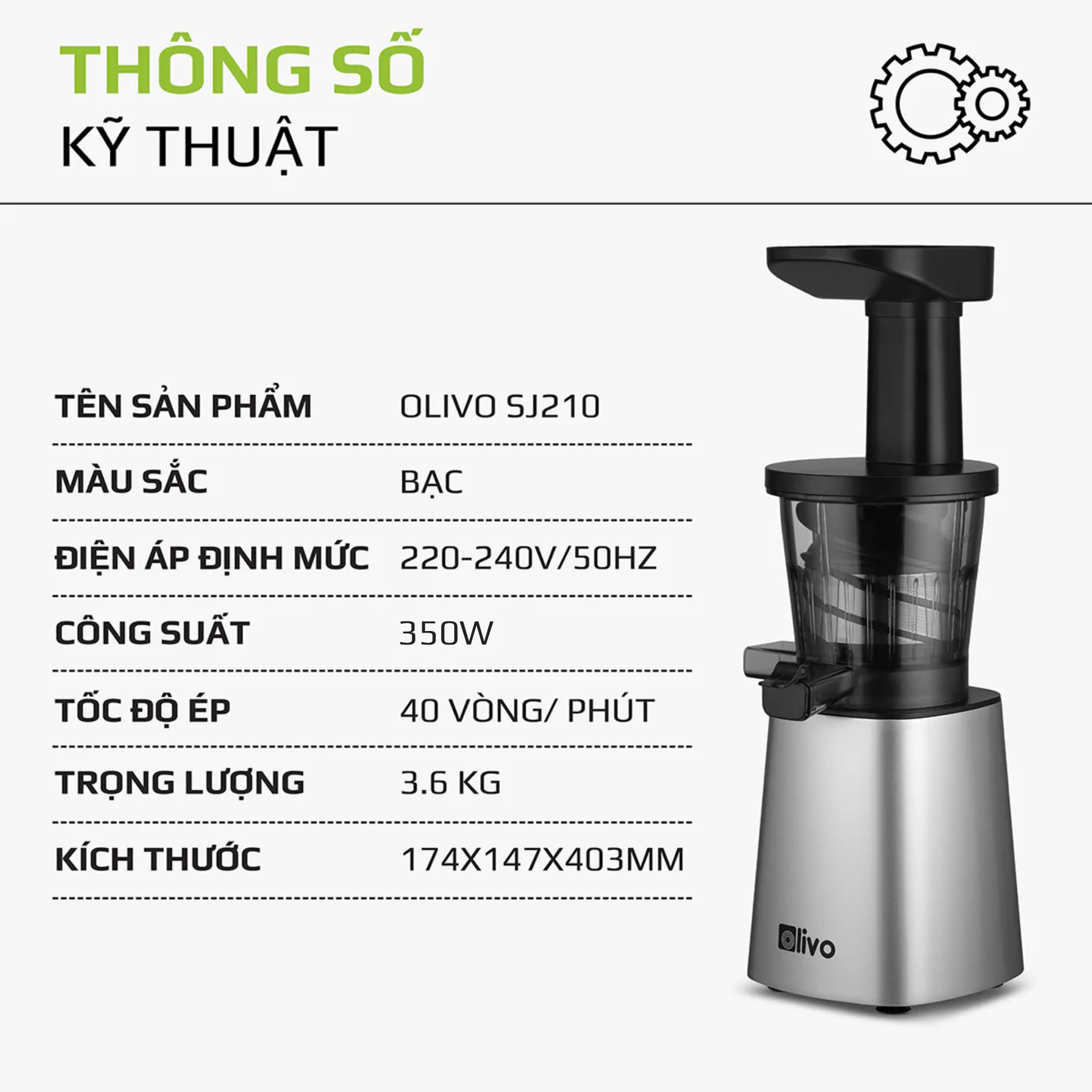Máy Ép Chậm OLIVO SJ210- Ép Kiệt Bã 97% - Ảnh 20