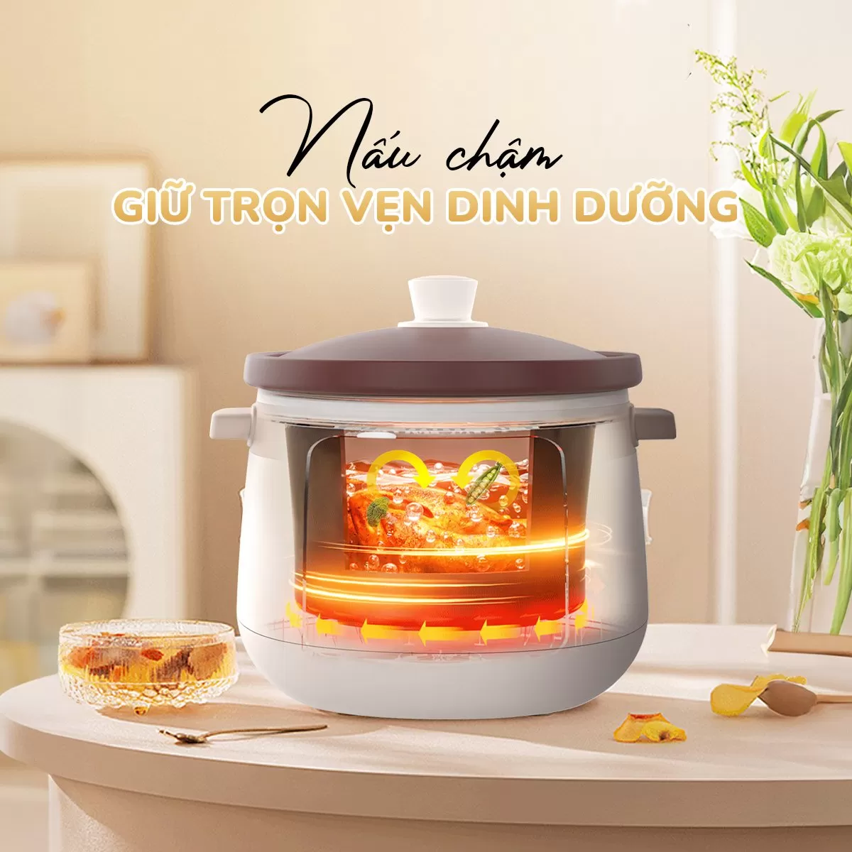 Nồi kho hầm đa năng UNIE USC308, lòng nồi gốm tử sa, 8 chức năng kho hầm-3L - Ảnh 4