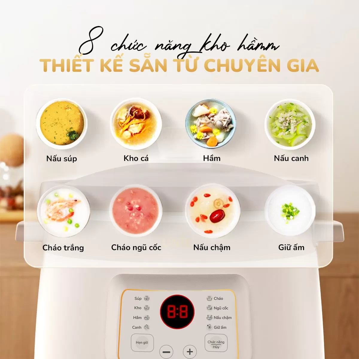 Nồi kho hầm đa năng UNIE USC308, lòng nồi gốm tử sa, 8 chức năng kho hầm-3L - Ảnh 3