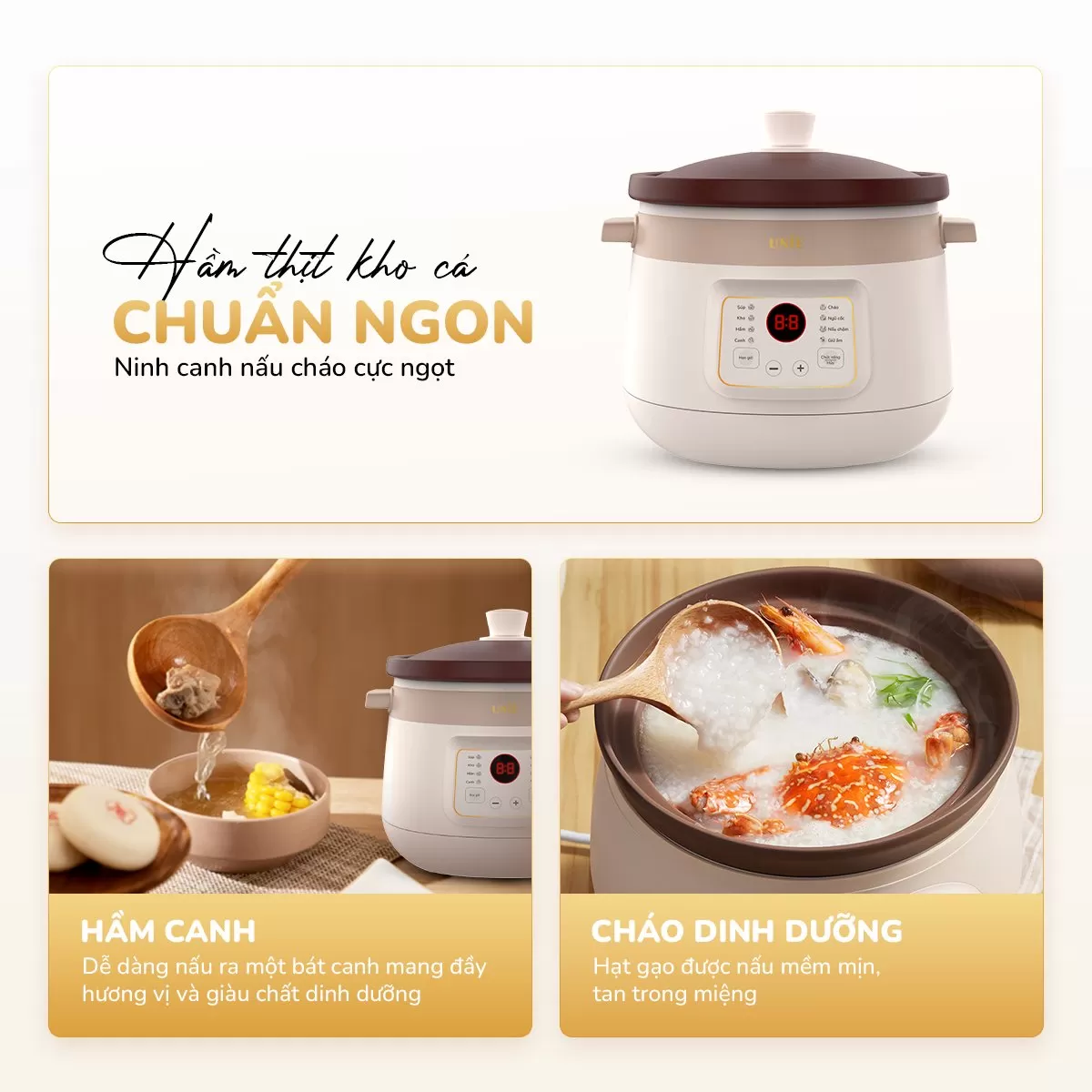 Nồi kho hầm đa năng UNIE USC308, lòng nồi gốm tử sa, 8 chức năng kho hầm-3L - Ảnh 2