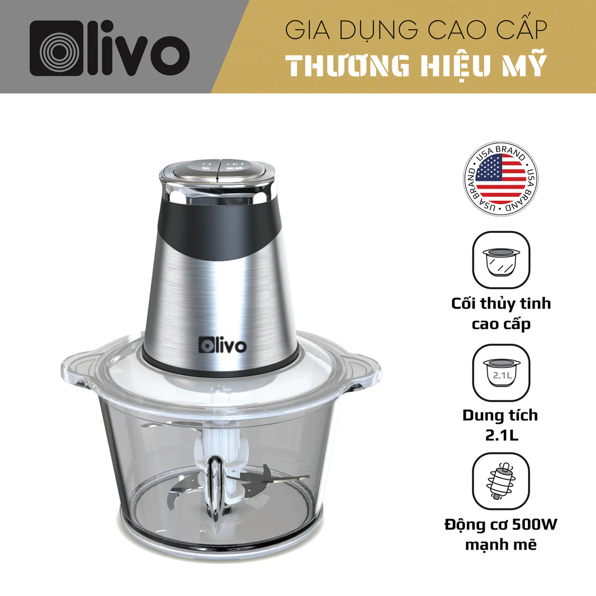 Máy Xay Thịt Đa Năng OLIVO FC21 – Công Suất 500W, Dung Tích 2.1L, Xay Thực Phẩm Nhanh Mạnh, Bền Bỉ