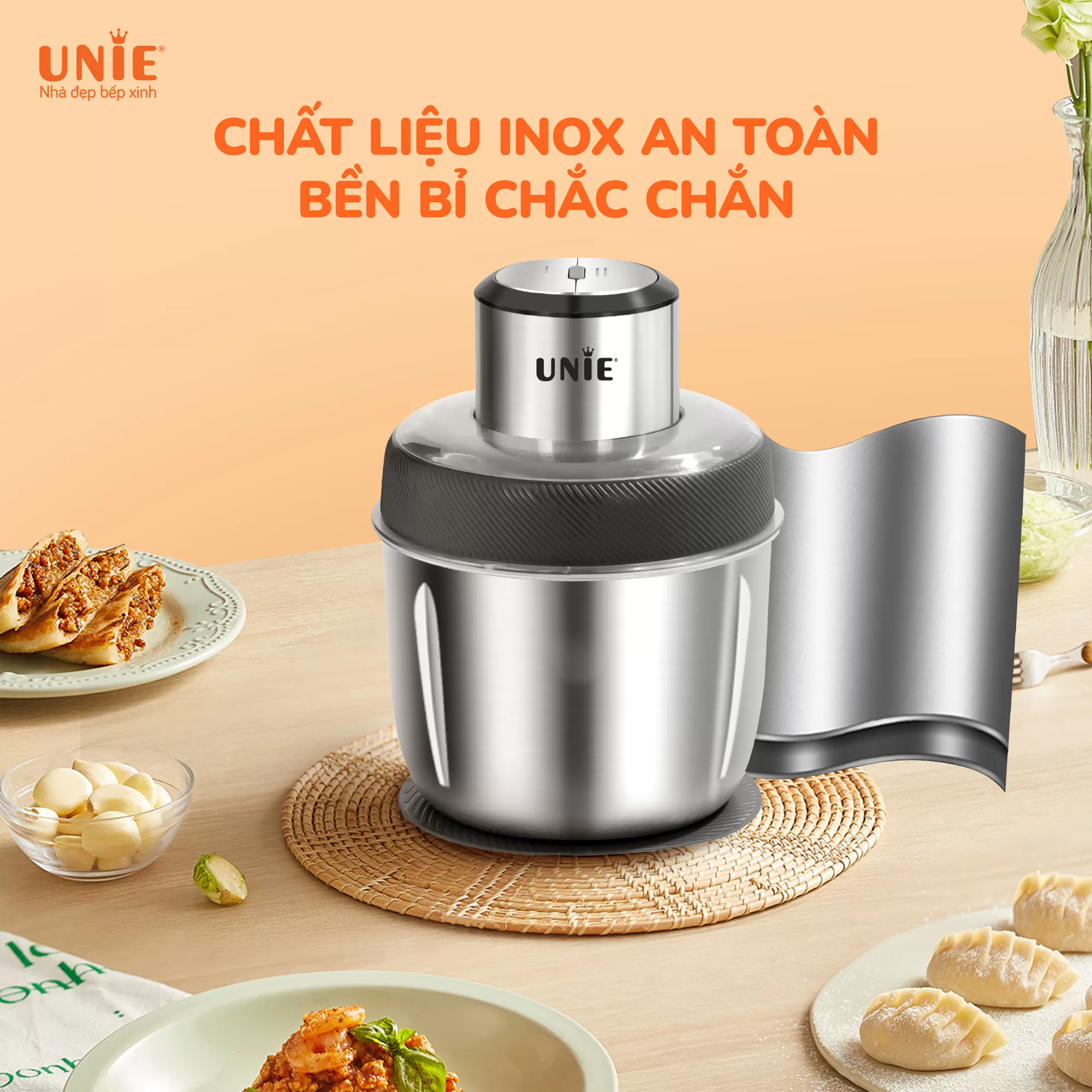 Máy xay thịt Unie UE226 - 300W, 2 cối inox 2.5L, lưỡi dao 4 cánh, 2 tốc độ xay - Ảnh 3
