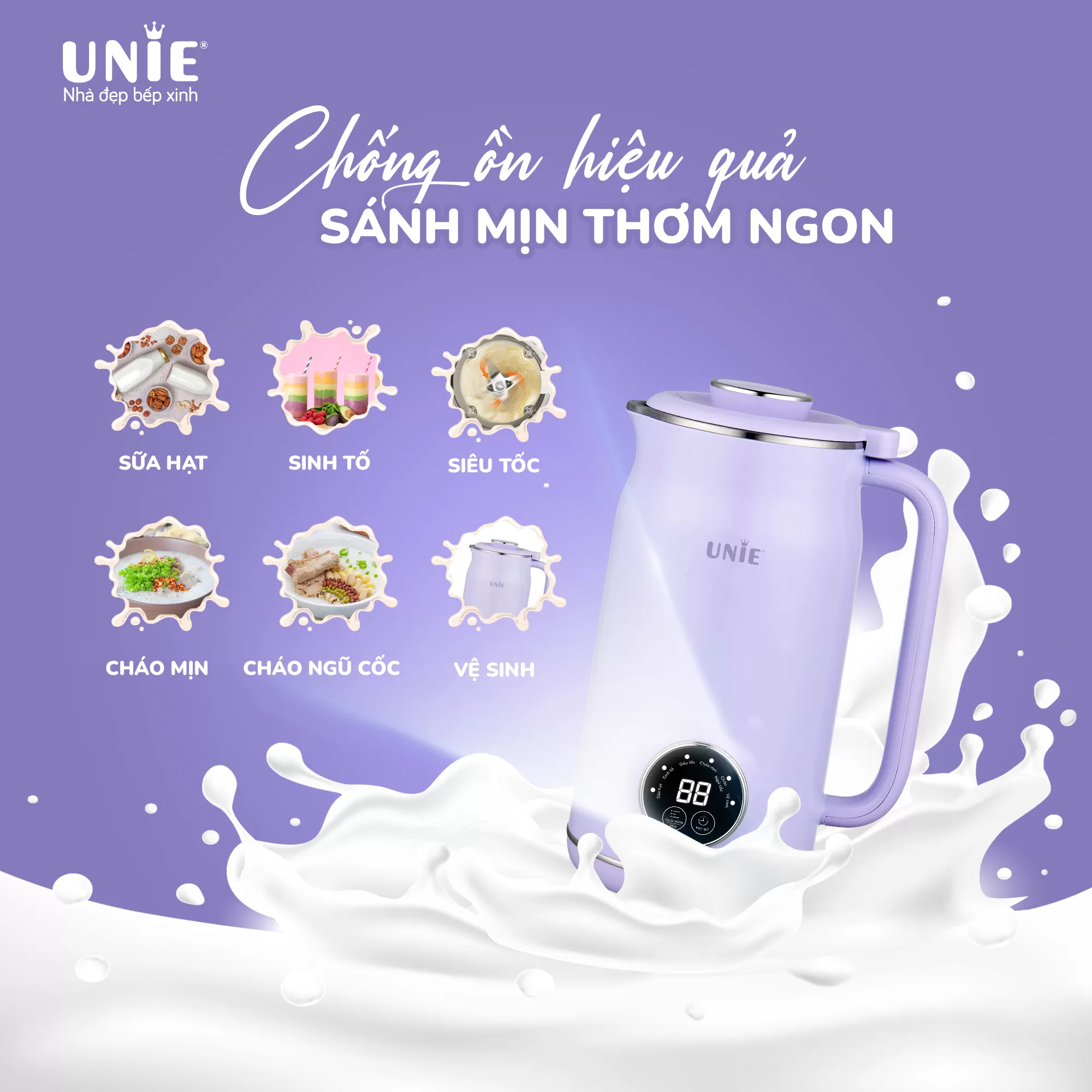 Máy làm sữa hạt UNIE UMB06, 6 chức năng xay nấu, chất liệu inox 304-600ml - Ảnh 4