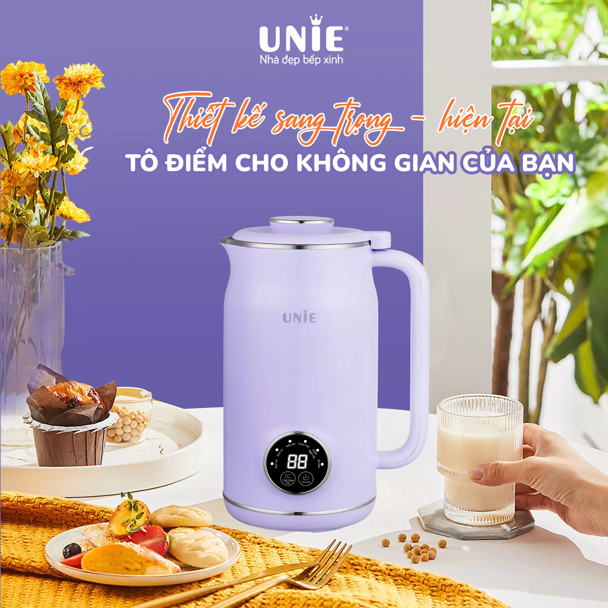 Máy làm sữa hạt UNIE UMB06, 6 chức năng xay nấu, chất liệu inox 304-600ml - Ảnh 8