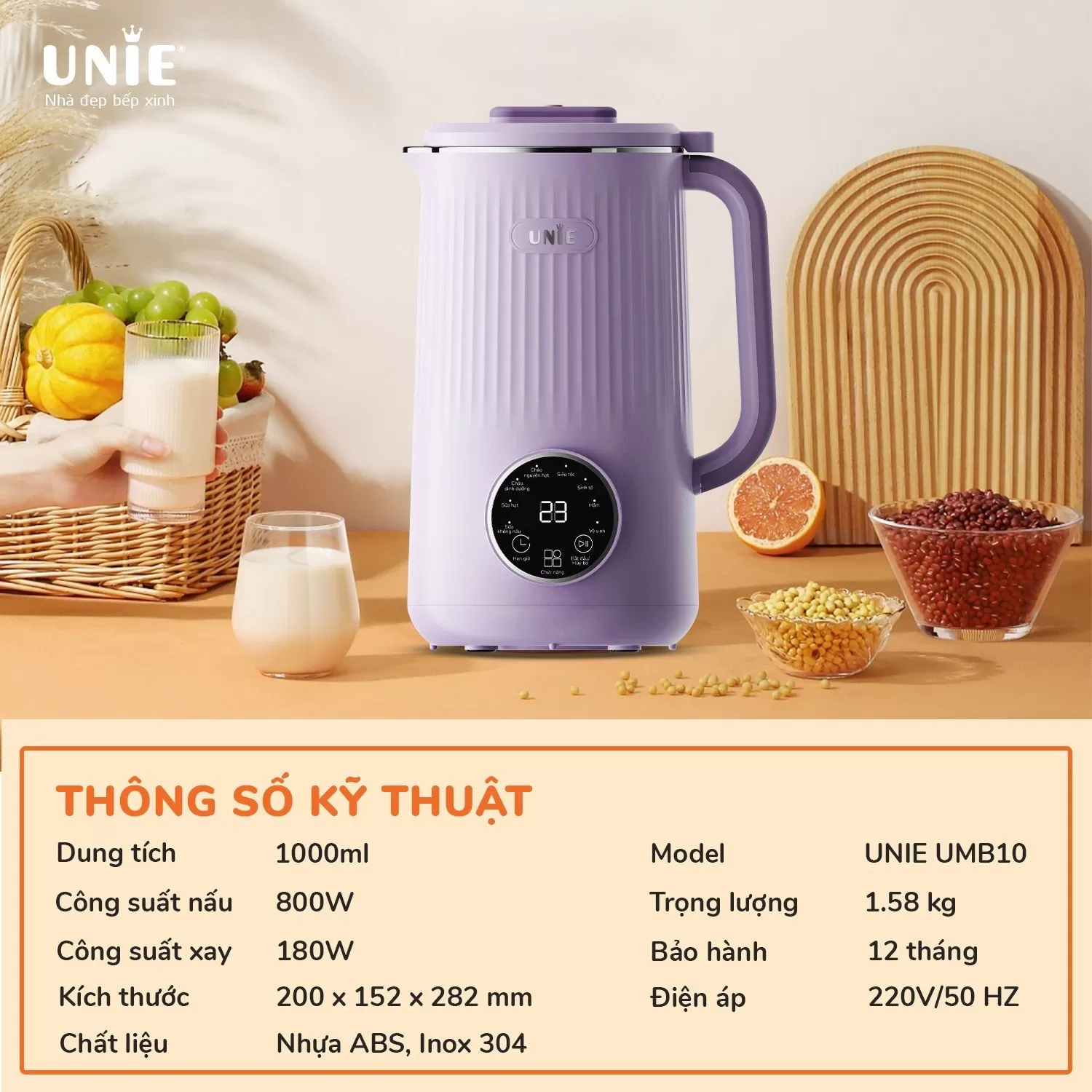 Máy làm sữa hạt UNIE UMB10 dung tích 1L, 8 chức năng xay nấu - Ảnh 7