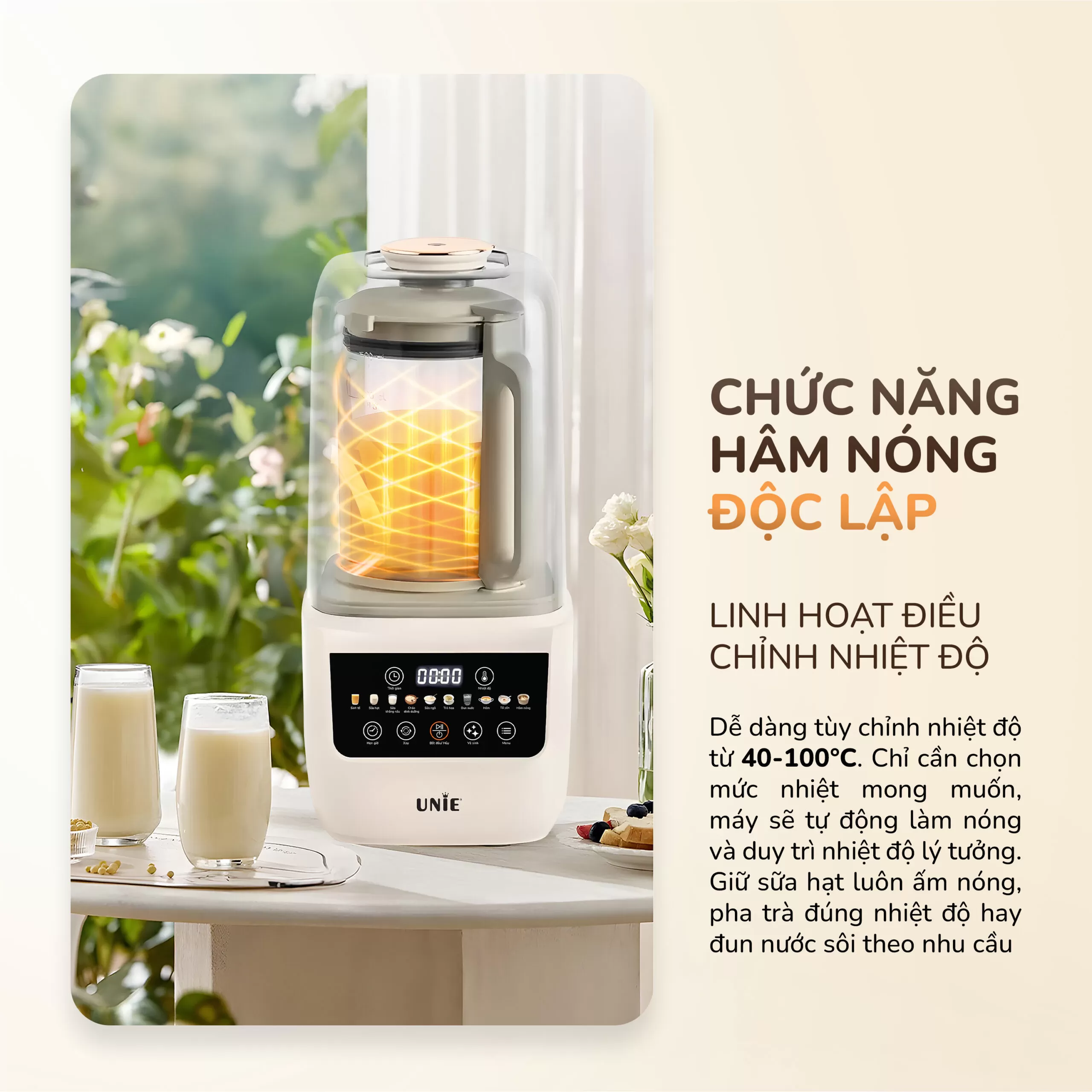 Máy làm sữa hạt UNIE UCB15, giảm ồn 30%, 10 chức năng nấu-1.5L - Ảnh 10