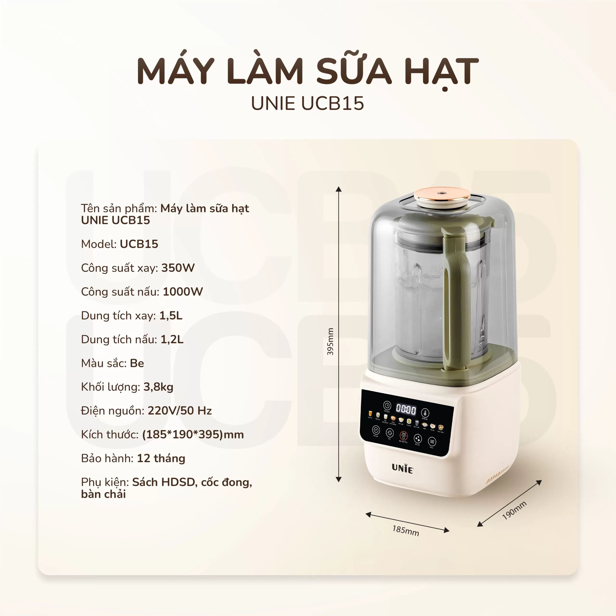 Máy làm sữa hạt UNIE UCB15, giảm ồn 30%, 10 chức năng nấu-1.5L - Ảnh 19