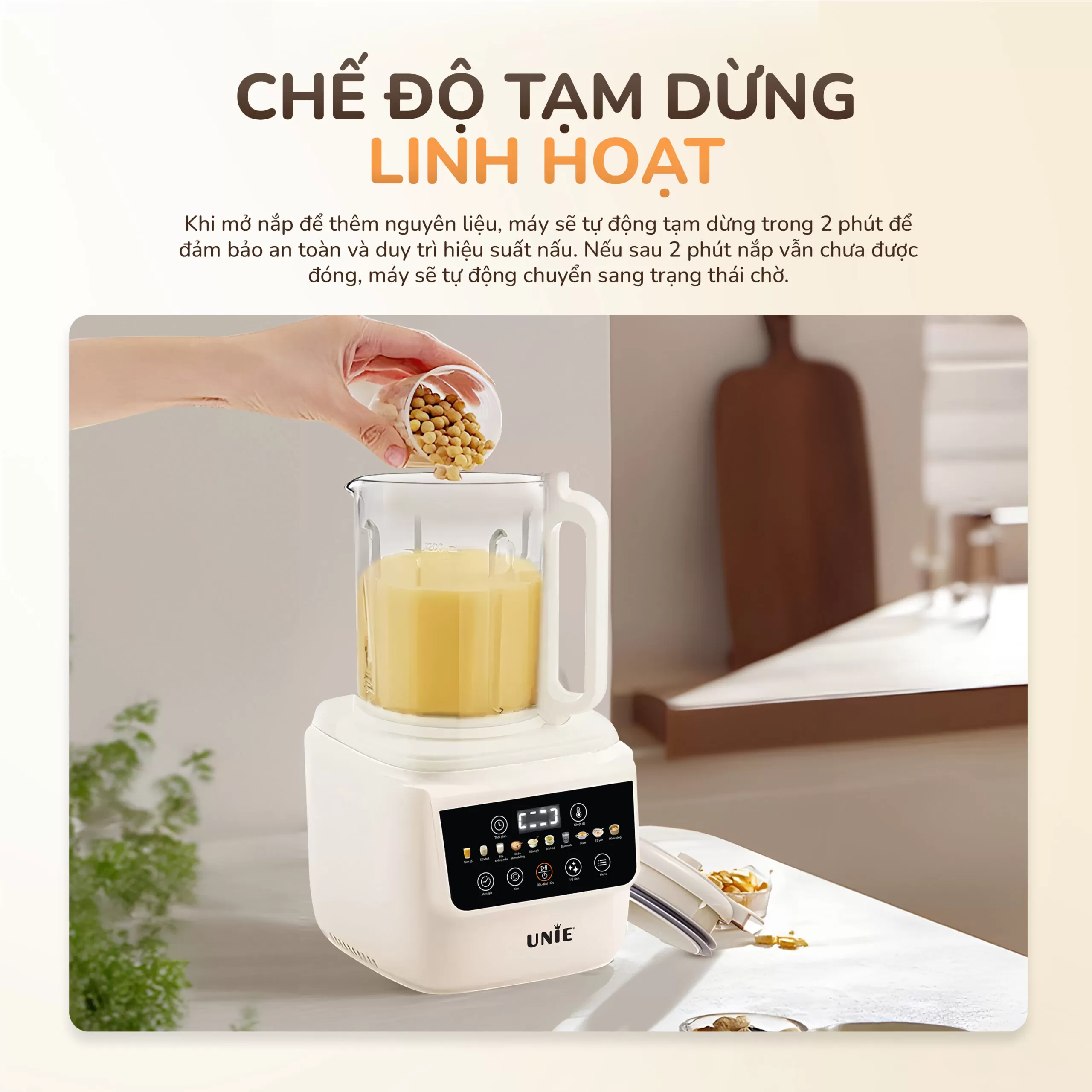 Máy làm sữa hạt UNIE UCB15, giảm ồn 30%, 10 chức năng nấu-1.5L - Ảnh 13