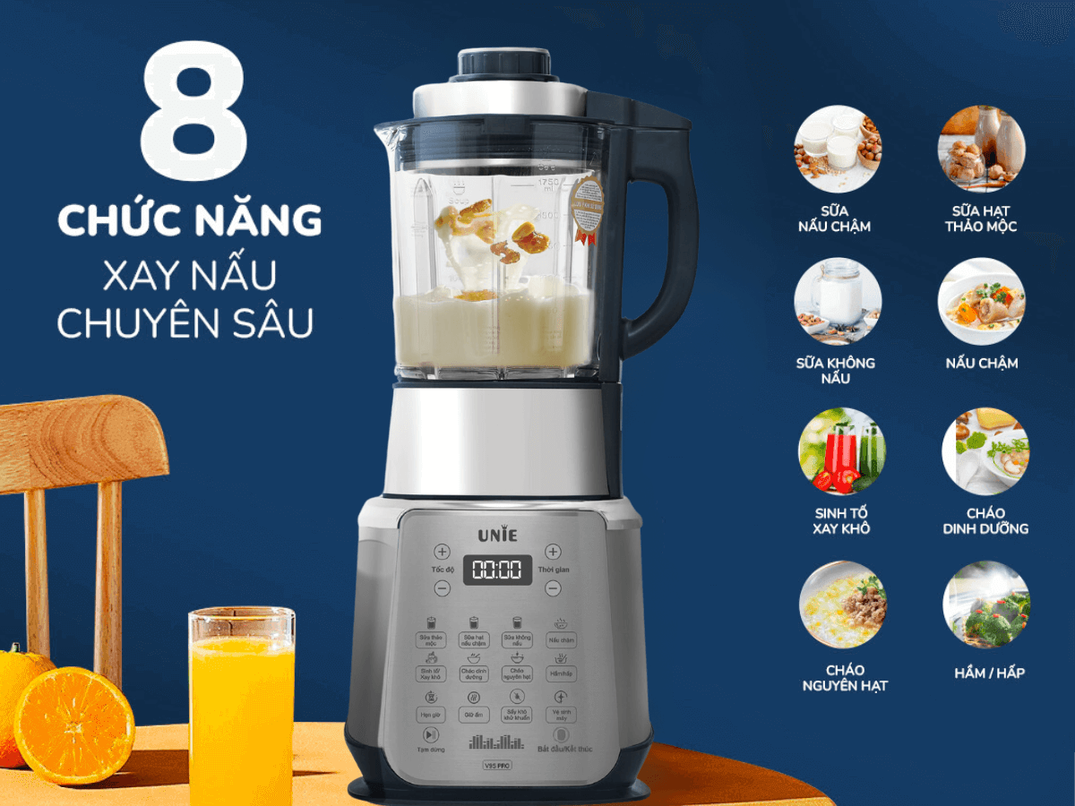 Máy làm sữa hạt UNIE V9S PRO dung tích 1,75L, xay nấu siêu êm - Ảnh 13