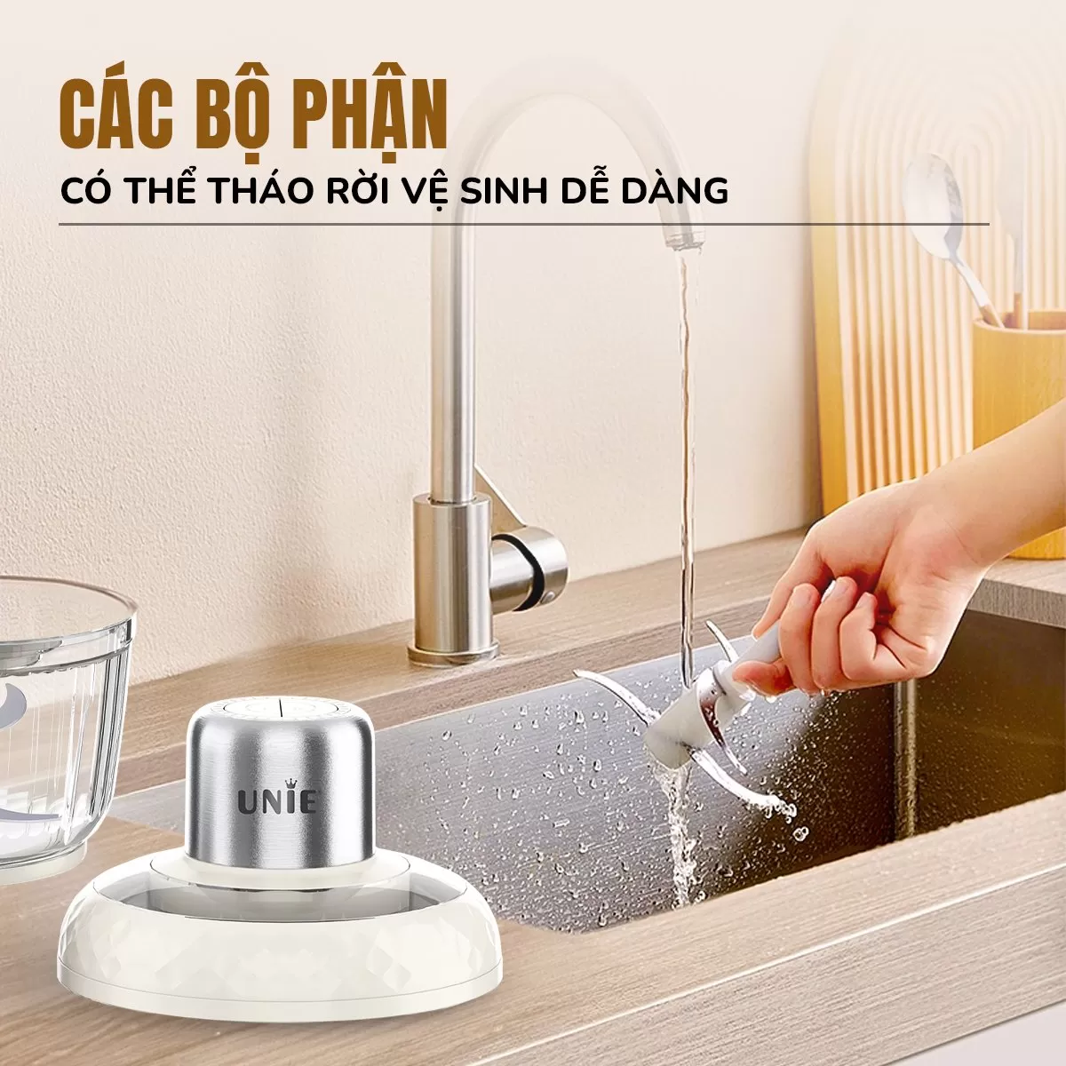 Máy xay thịt UNIE UM366 dung tích 2,5L, 2 cối xay thủy tinh tiện lợi - Ảnh 2
