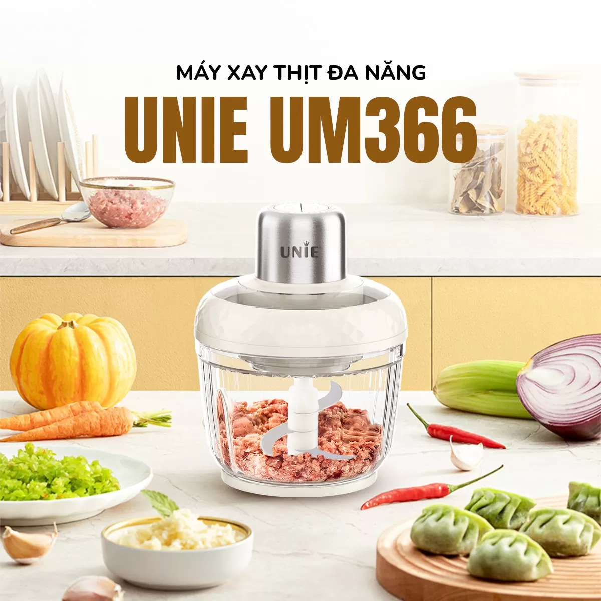 Máy xay thịt UNIE UM366 dung tích 2,5L, 2 cối xay thủy tinh tiện lợi - Ảnh 12