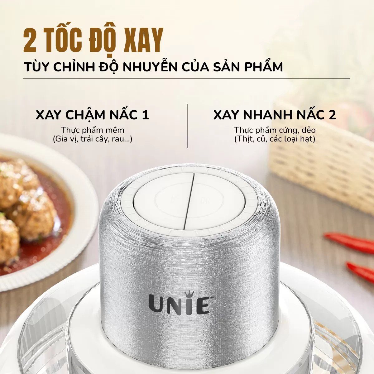 Máy xay thịt UNIE UM366 dung tích 2,5L, 2 cối xay thủy tinh tiện lợi - Ảnh 10