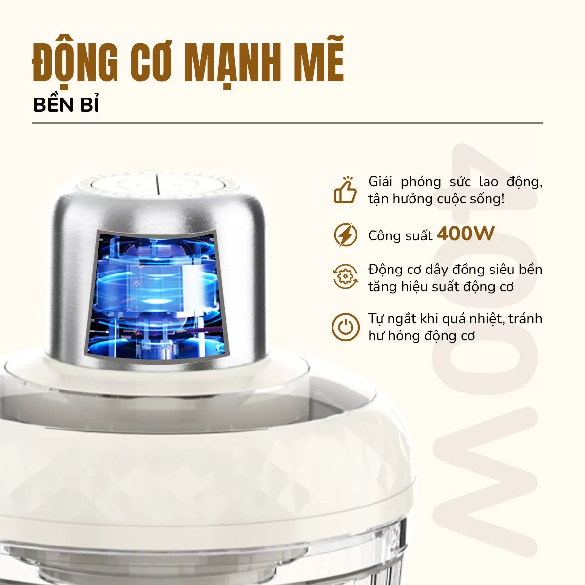 Máy xay thịt UNIE UM366 dung tích 2,5L, 2 cối xay thủy tinh tiện lợi - Ảnh 7