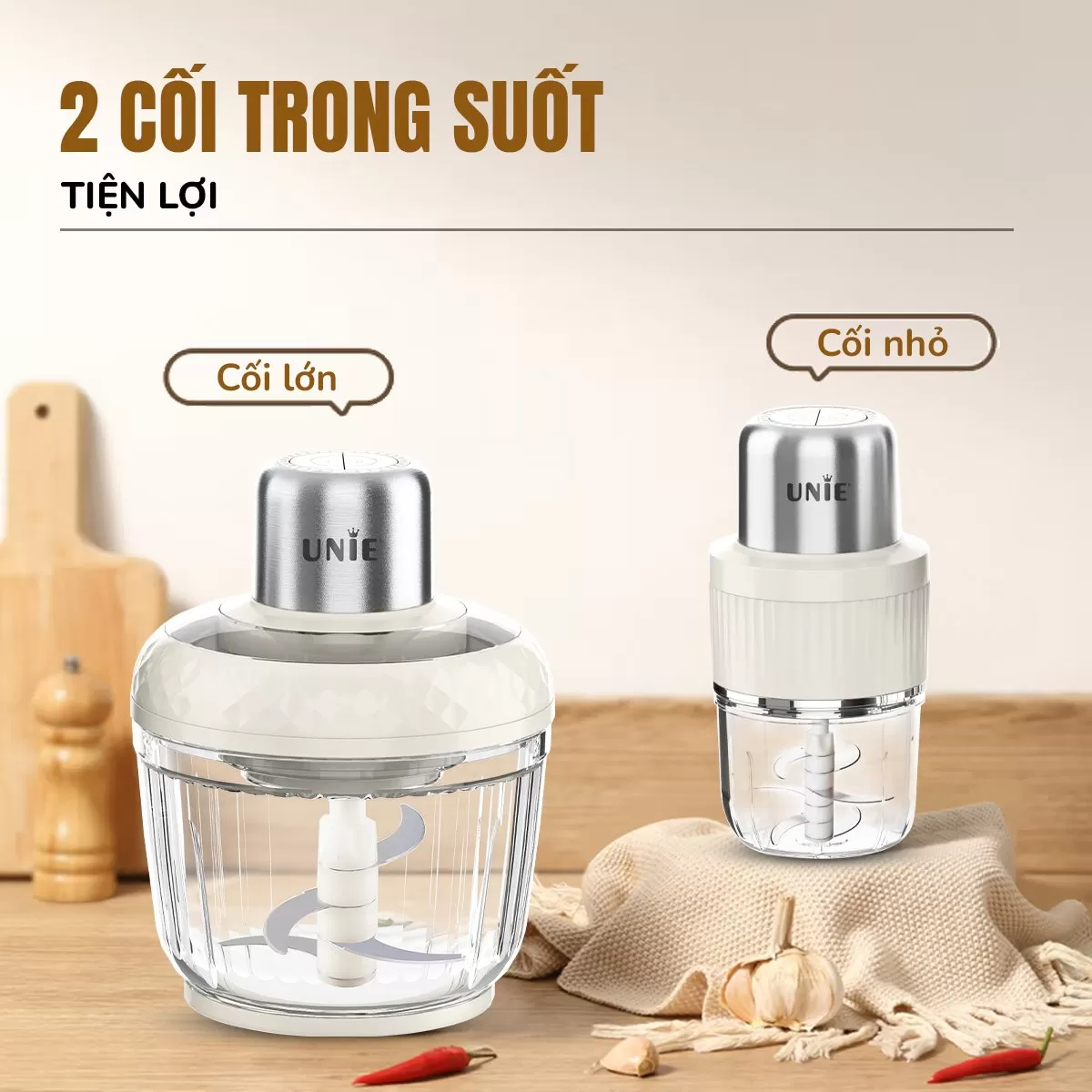Máy xay thịt UNIE UM366 dung tích 2,5L, 2 cối xay thủy tinh tiện lợi - Ảnh 4