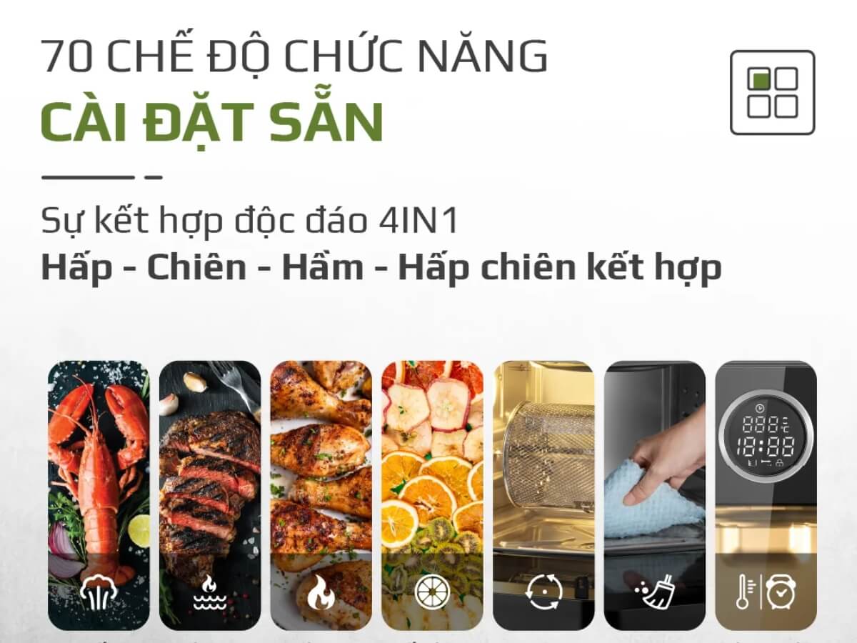 Nồi Chiên Hấp Đa Năng OLIVO SF16 PRO 2025 – Bản Nâng Cấp 70 Chế Độ Cài Sẵn-16L - Ảnh 3