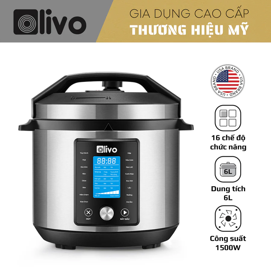 Nồi Áp Suất Điện Đa Năng OLIVO PC680 - Màn Hình OLED, Đa Chức Năng 16 Chế Độ-6L