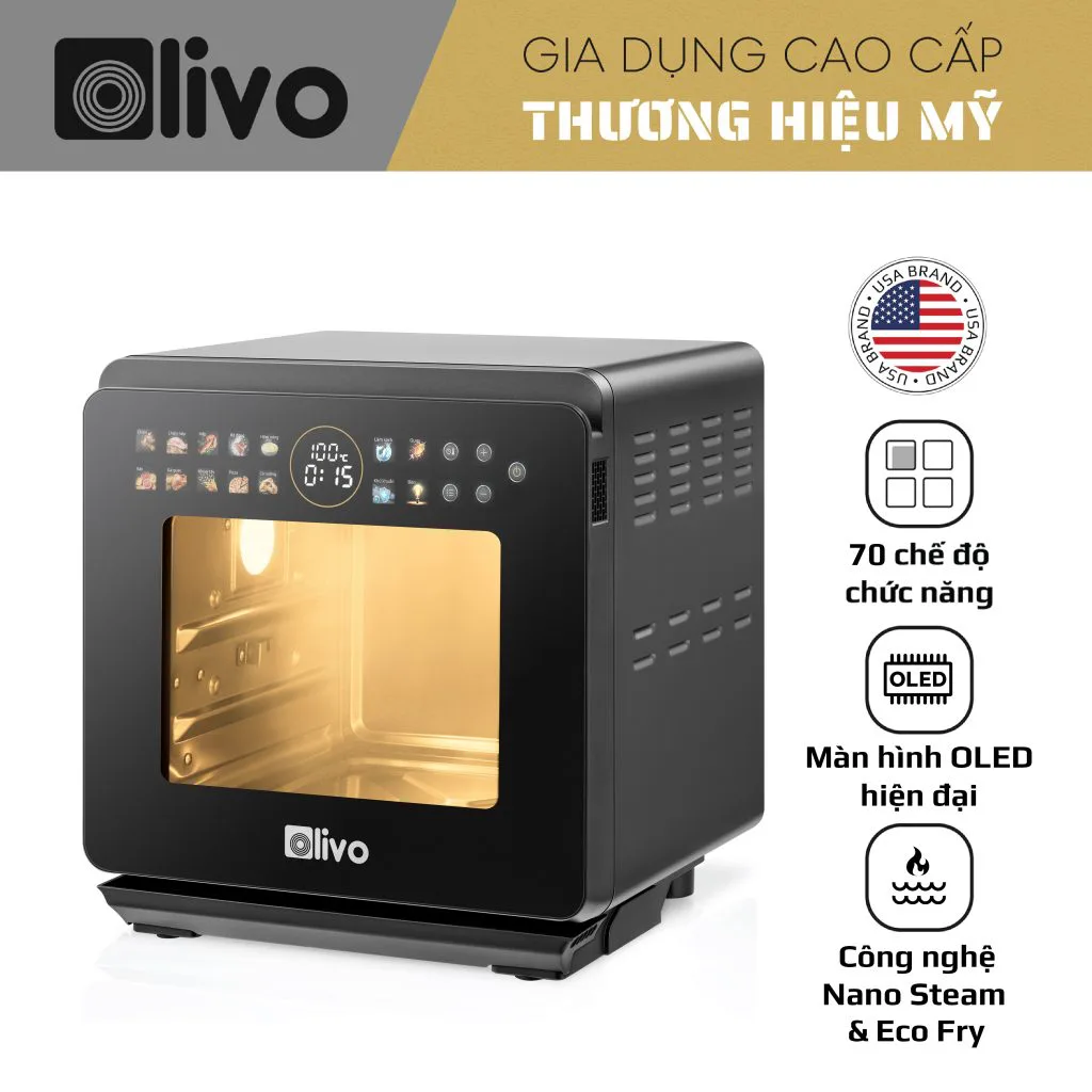 Nồi Chiên Hấp Đa Năng OLIVO SF1600 – Màn hình OLED hiện đại, 70 chế độ cài sẵn-16L