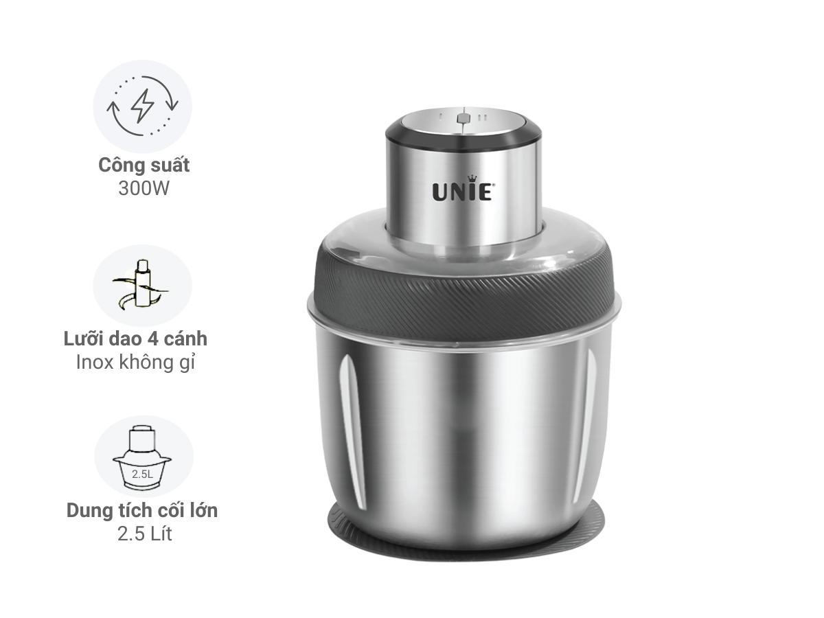 Máy xay thịt Unie UE226 - 300W, 2 cối inox 2.5L, lưỡi dao 4 cánh, 2 tốc độ xay