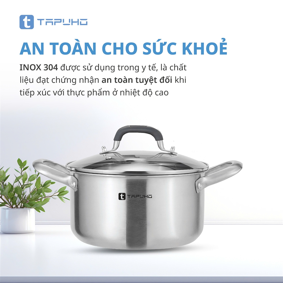 Nồi Inox Cao cấp 3 lớp liền khối TAPUHO TP3739 Chất liệu Thép không gỉ cao cấp - Ảnh 2