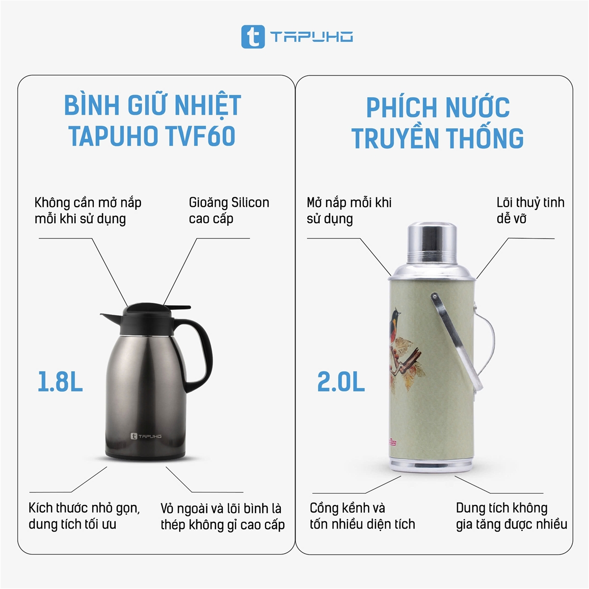 Bình giữ nhiệt Tapuho TVF60 dung tích 1800ml chất liệu inox 304 cao cấp - Ảnh 10