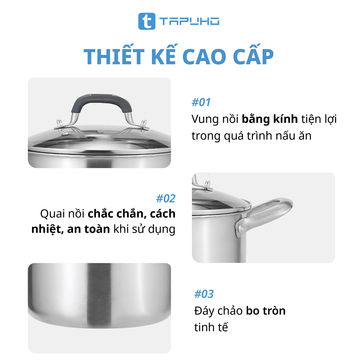 Nồi Inox Cao cấp 3 lớp liền khối TAPUHO TP3739 Chất liệu Thép không gỉ cao cấp - Ảnh 6