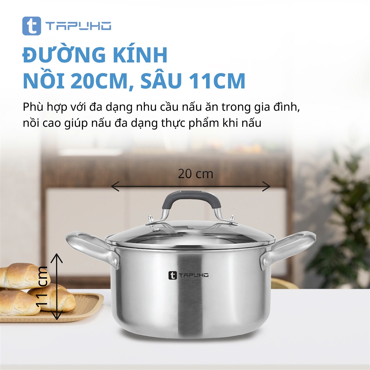Nồi Inox Cao cấp 3 lớp liền khối TAPUHO TP3739 Chất liệu Thép không gỉ cao cấp - Ảnh 9