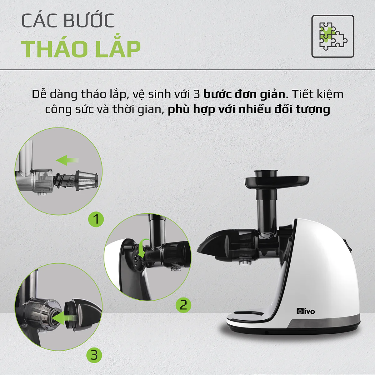 Máy Ép Chậm Trục Ngang OLIVO SJ22 – Ép Rau Không Kẹt, Kiệt Bã, Dễ Vệ Sinh - Ảnh 13