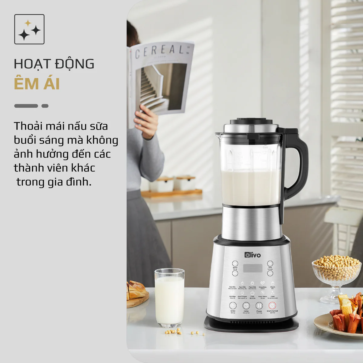 Máy Làm Sữa Hạt OLIVO X20 PLUS – Phiên Bản Nâng Cấp, 3 Chức Năng Nấu Sữa, Tạm Dừng Thông Minh, Chạy Êm - Ảnh 13