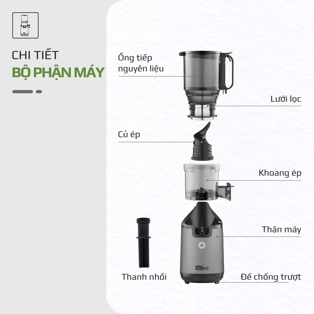 Máy Ép Chậm OLIVO SJ196 Titanium – Ép Trái Cây Nguyên Quả, Động Cơ AC Êm Ái, Cao Cấp - Ảnh 19